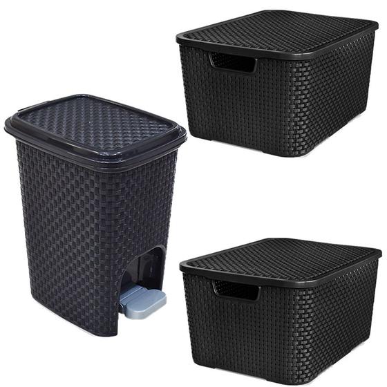 Imagem de Lixeira Rattan C/Pedal Banheiro 7L+ 2 Caixa Rattan 20L Preta