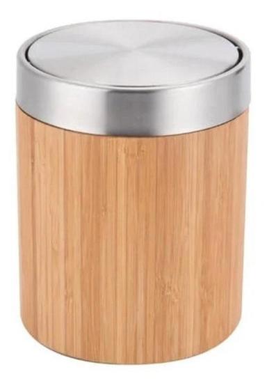 Imagem de Lixeira Redonda Basculante 2,6L Bamboo E Inox - Marrom-Claro