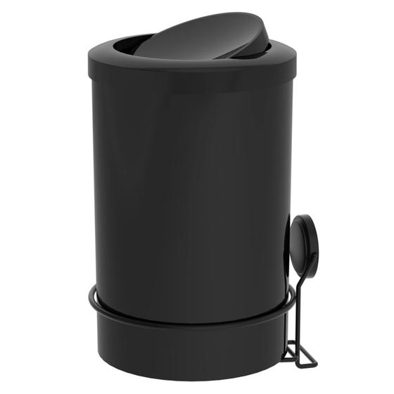 Imagem de Lixeira Redonda Basculante 8 Litros com Suporte - Preto