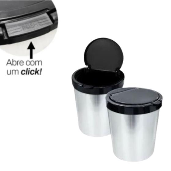 Imagem de Lixeira Redonda Cesto  Banheiro Cozinha Lavanderia Click Label Plástica Tipo Inox Oferta!