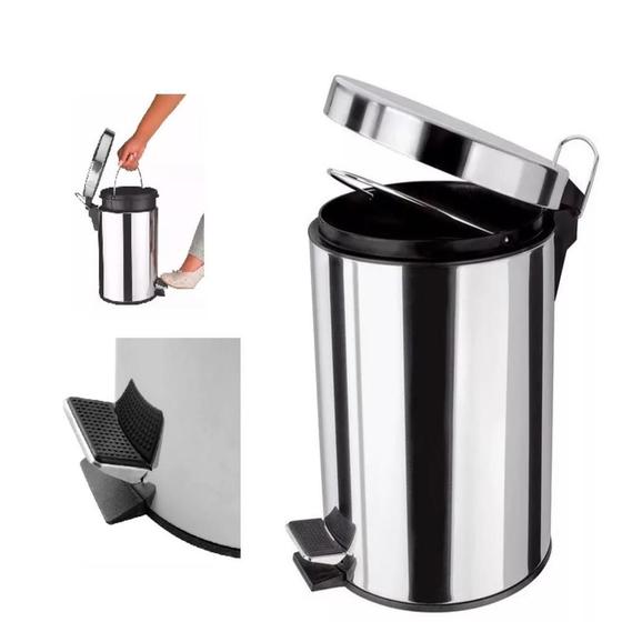 Imagem de Lixeira redonda inox vintage 5l com pedal e cesto removível prateado