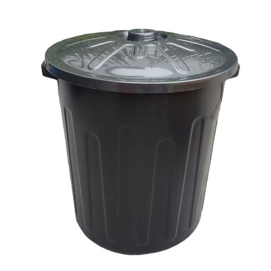Imagem de Lixeira Redonda Plástica Multiuso com Tampa 30 Litros Preta