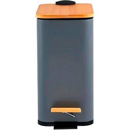 Imagem de Lixeira Retangular Com Pedal 5l Cinza Metal E Bambu Banheiro Paramount