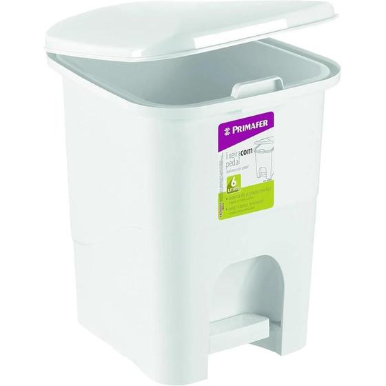 Imagem de Lixeira Retangular com Pedal Plástico Primafer Branco 6 Litros