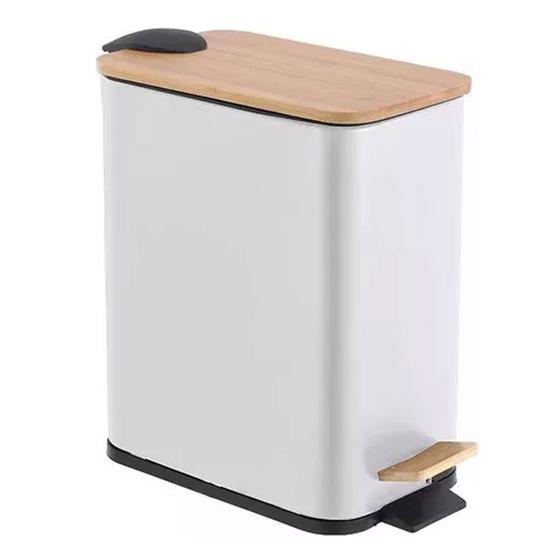 Imagem de Lixeira Retangular Tampa Bambu 5 Litros Com Pedal