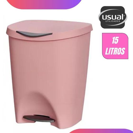 Imagem de Lixeira Rosa Com Pedal 15 Litros Usual Utilidades