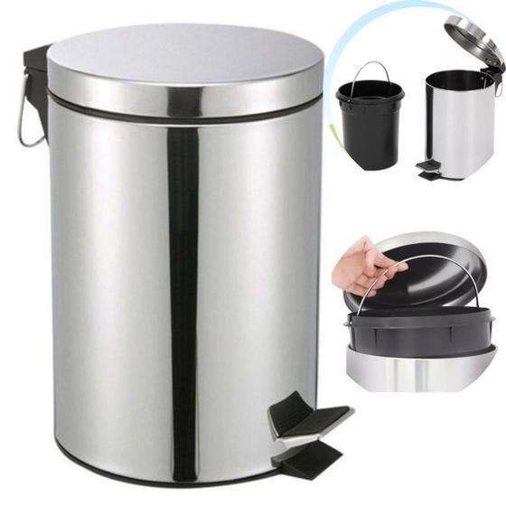 Imagem de Lixeiras Cesto Com Alça De Lixo Com Pedal 3,5 e 12 Litros Inox Banheiro Cozinha Escritorio Reforçado Completa