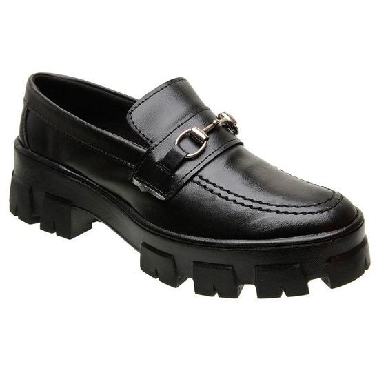 Imagem de Loafer Mocassim Feminino Preto Tratorado Sapato Oxford 2023