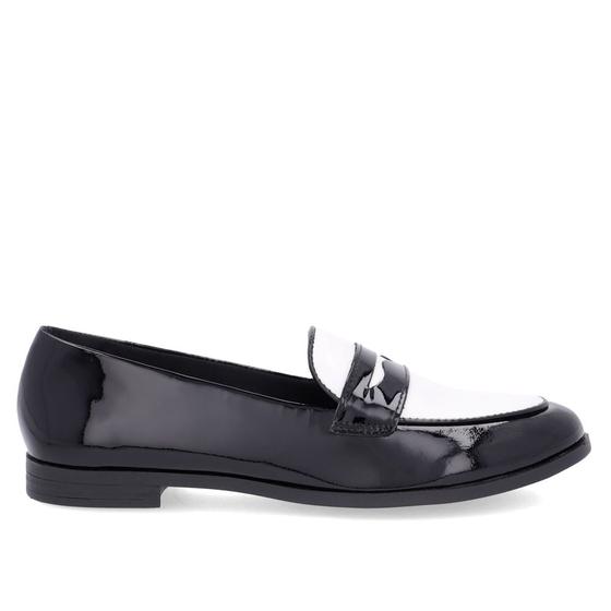 Imagem de Loafer Preto Branco Couro Bico Redondo