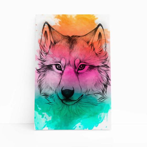 Imagem de Lobo Animais Arte Aquarela Colorido Quadro Canvas 60x40cm