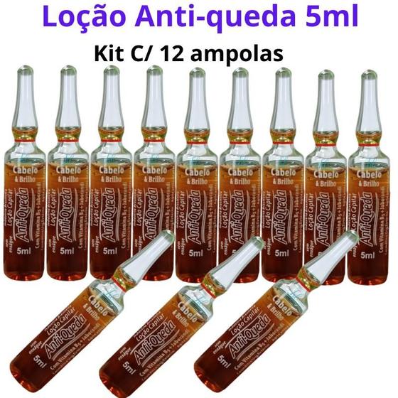 Imagem de Loção Antiqueda Cabelo E Brilho 5 Ml - Kit C/ 12 Ampolas