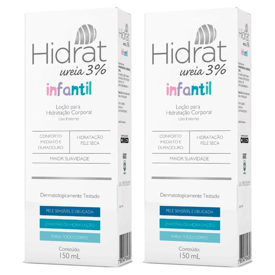 Imagem de Loção hidrat ureia 3% infantil creme hidratante corporal para crianças pele delicada sensível 2x150ml cimed