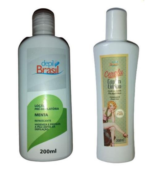 Imagem de Loção pré depilatória menta 200ml + loção pós depilação creme calmante capim limão 200ml - depil brasil