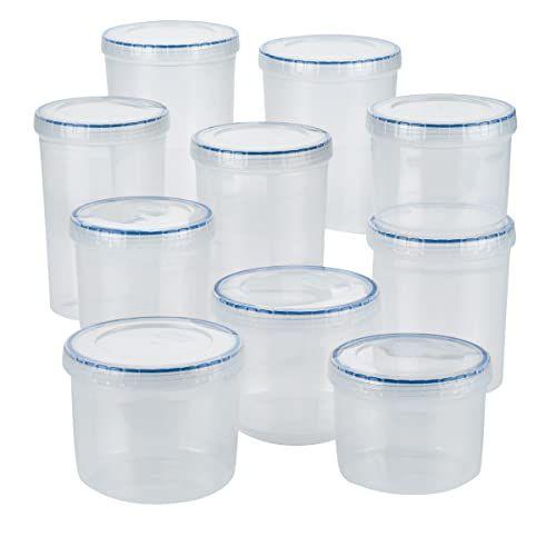 Imagem de LocknLock Easy Essentials Food Storage Bin Set/Tampas de recipiente herméticas/BPA-Free/lava-louças Cofre, 20 peças, transparente