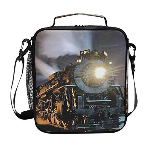 Imagem de Locomotiva Vintage Train Kids Lunch Bag  Retro Train Leakproof School Lunch Box para crianças meninos, meninas  Bolsa térmica do refrigerador com alça de ombro  Sacola de almoço isolada para piquenique de escritório de trabalho