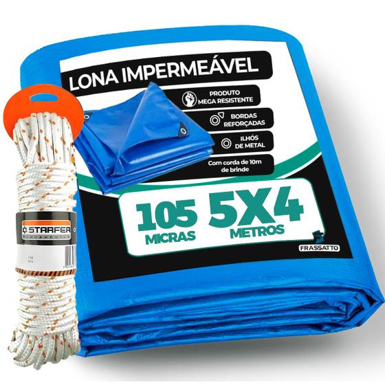 Imagem de Lona 5x4 Azul Impermeavel Cobertura Piscina Barraca Camping Telhado 4x5 105 Micras