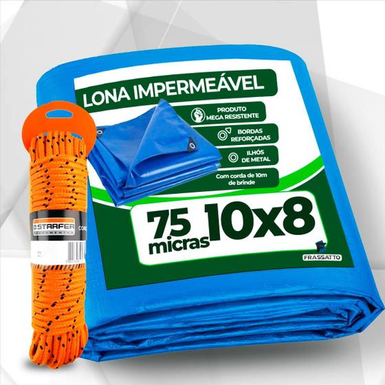 Imagem de Lona 8x10 Azul Impermeavel Piscina Barraca Camping Telhado 10x8 Reforçada + Corda