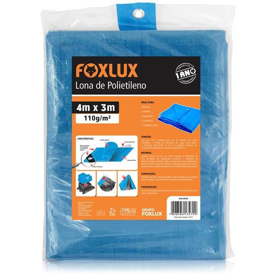 Imagem de Lona Carreteiro Azul 4x3m 150 micras 110g/m2 com Ilhoses Metálicos - Foxlux, Tamanho: 4x3