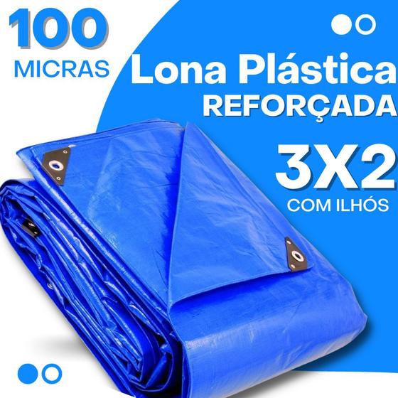 Imagem de Lona Leve Azul Impermeável Carreteiro Encerado Multiuso Resistente Plástica Piscina Com Ilhós 100 Micras 3x2