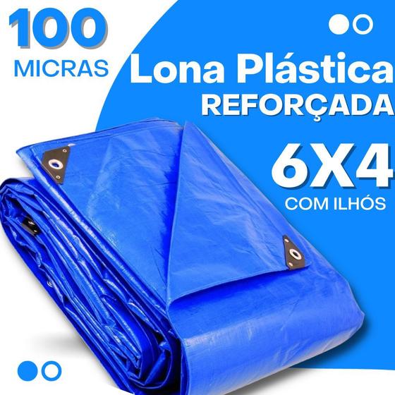 Imagem de Lona Leve Azul Impermeável Carreteiro Encerado Multiuso Resistente Plástica Piscina Com Ilhós 100 Micras 6x4