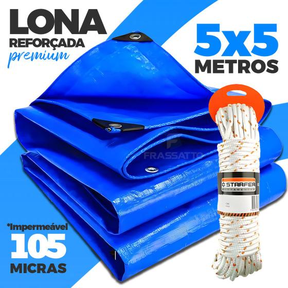 Imagem de Lona Para Garagem Toldo Plástica 5x5 Metros Resistente 105g Cobertura Piscina impermeavel + Corda