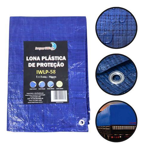 Imagem de Lona Plástica De Polietileno 70g/m² 5x8m Azul 100mm Caminhão impermeável