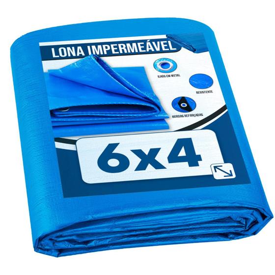 Imagem de Lona Plástica de Proteção Cobertura Impermeável Azul 6x4 mts