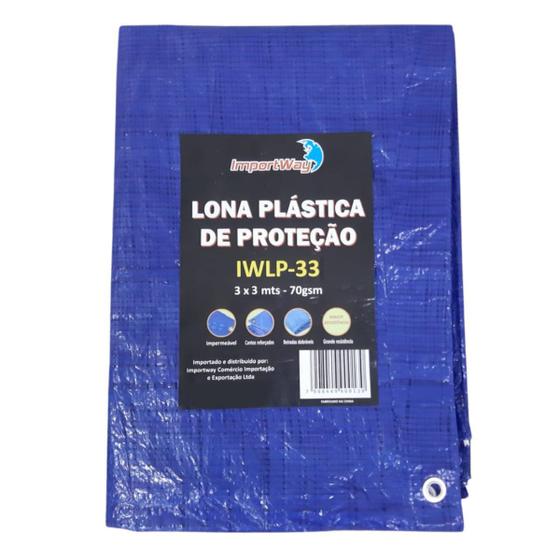 Imagem de Lona Plástica Impermeável 3x3 Metros Reforçada Multiuso com Ilhós Azul Importway Iwlp-33