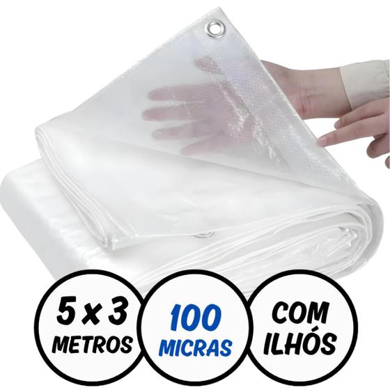 Imagem de Lona Plástica Impermeável 5 x 3 Metros Transparente com Ilhós Reforçados