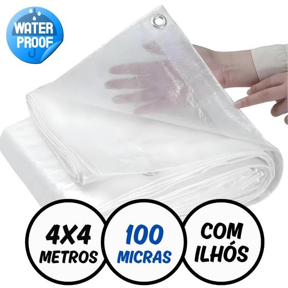 Imagem de Lona Plástica Transparente 4 x 4 Metros 100 Micras com Ilhós Reforçados