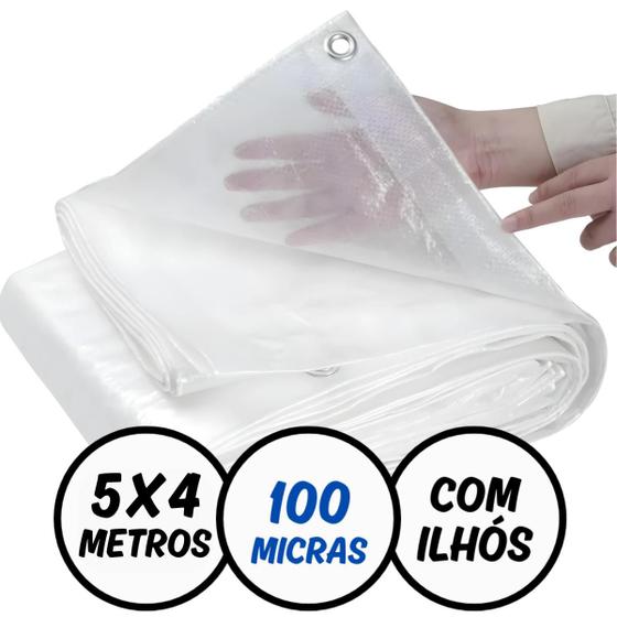 Imagem de Lona Plástica Transparente 5 x 4 Metros com Ilhós Reforçados Impermeavel