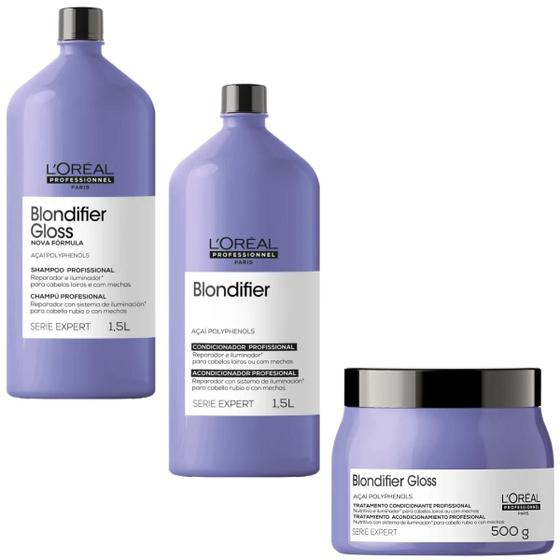Imagem de Loreal Blondifier Gloss Profissional Neutralização Brilho de Loiros Shampoo Condicionador e Máscara