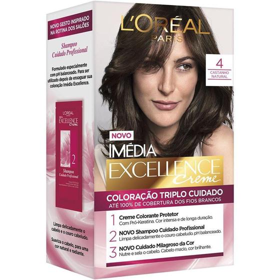 Loreal Imedia Excellence Coloração 4 Castanho Natural - Tinta de Cabelo ...