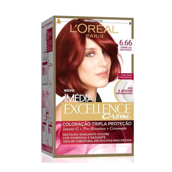 Imagem de LOréal Imédia Excellence Coloração Creme - 6.66 Vermelho Acetinado - Loréal paris