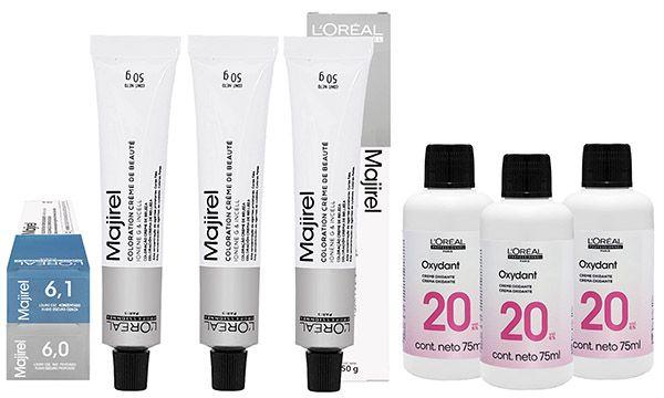 Imagem de Loreal Kit 2 Coloração Majirel 6.0 Louro Escuro Nat. Profundo + 6.1 Louro Escuro Acinzentado 50g + 3 Água Oxigenada 20v