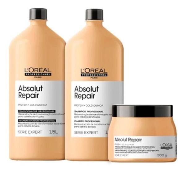 Imagem de Loréal Kit Gold Quinoa Shampoo + Cond 1,5l + Mas 500 Grosso