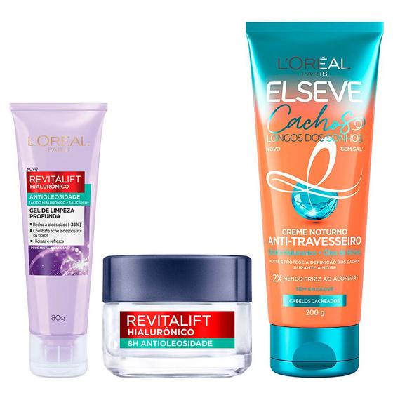 Imagem de LOréal Paris Kit  Gel de Limpeza Facial Profunda Antioleosidade + Gel Creme Facial Antioleosidade + Creme Noturno Cachos