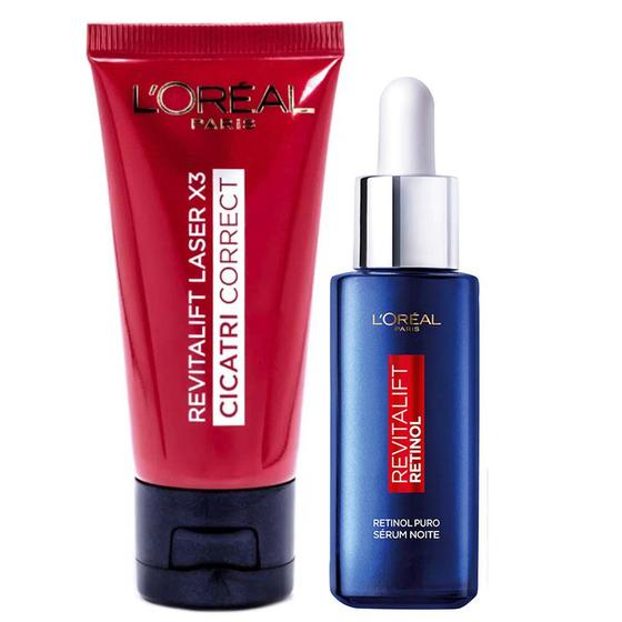 Imagem de LOréal Paris Revitalift Kit  Sérum Facial Antirrugas Noturno Retinol 30ml + Creme Antirrugas Laser X3 Cicatri-Correct 30ml