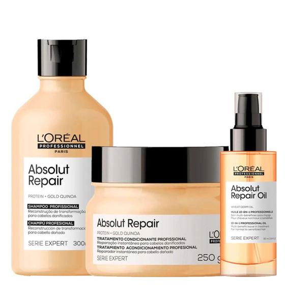 Imagem de LOréal Professionnel Absolut Repair Reparação Kit Shampoo + Máscara + óleo 10in1 Serie Expert