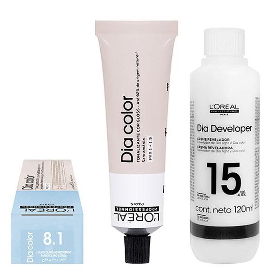 Loreal Tonalizante Dia Color 8.1 Louro Claro Acinzentado 60g + Rev. 15 ...