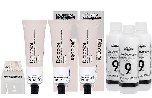 Imagem de Loreal Tonalizante Kit 3 Dia Color 4 Castanho 60g + 3 Rev. 9 vol. 120 ml