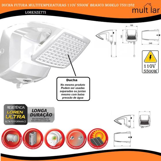 Imagem de Lorenzetti 110v 5500w Mod. 7531280  Ducha Futura Multitemperaturas  Branco Ducha