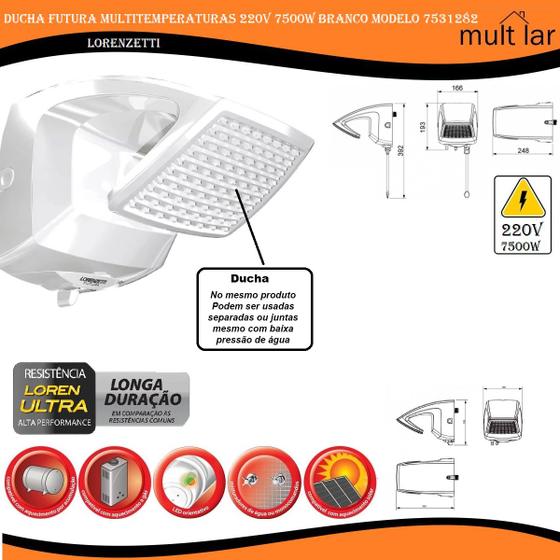 Imagem de Lorenzetti Ducha 220v 7500w Mod. 7531282  Ducha Futura Multitemperaturas Branco