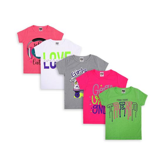 Imagem de Lote 5 Camisetas Femininas Crianças Infantis Estampas Cores Ótima Qualidade