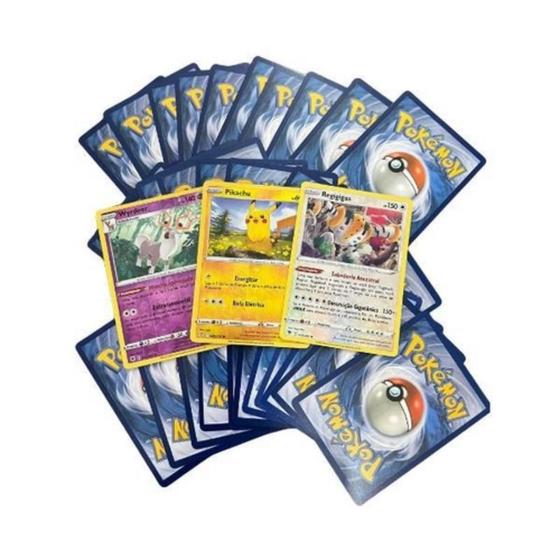 Imagem de Lote com 100 Cartas Pokemon Original Sem Repetições Com 05 Brilhantes Garantidas + Ultra Rara V/EX Garantida