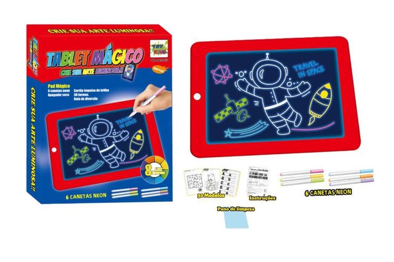 Lousa Mágica Com 6 Canetas Neon + Apagador Pad Mágico Menor preço em Lousa Mágica Com 6 Canetas Neon + Apagador Pad Mágico