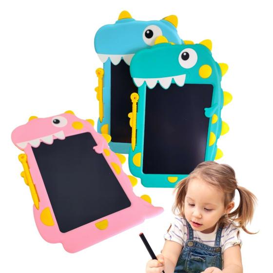 Imagem de Lousa Mágica Tablet Quadro Infantil Tela LCD 8,5 Polegadas Formato Dinossauro Com Caneta E Escrita