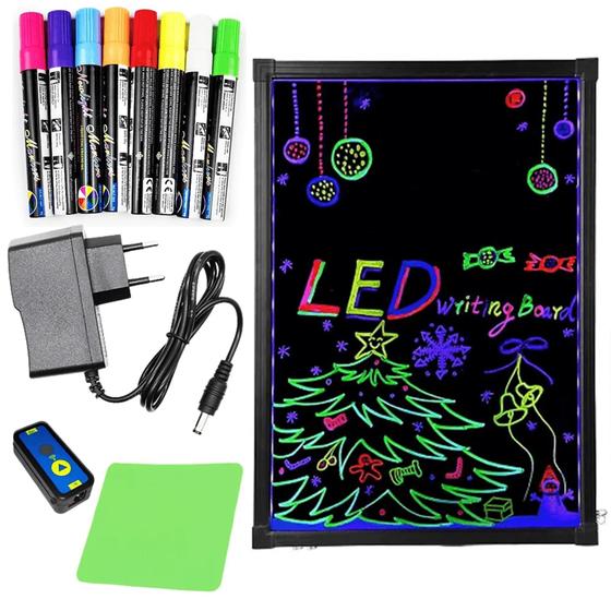 Imagem de Lousa Painel Letreiro LED 58x38cm Neon C/ 8 Caneta Fluorescentes Para desenha neon aula SC1406