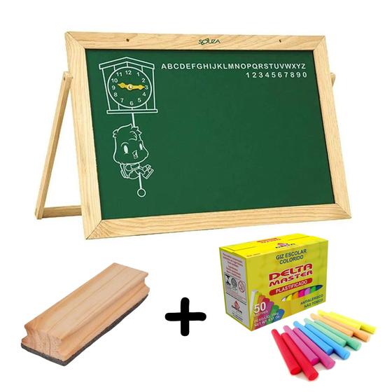 Imagem de Lousa Pedagógica Quadro Verde Infantil 30x40 Cm + Apagador + Caixa de giz colorido