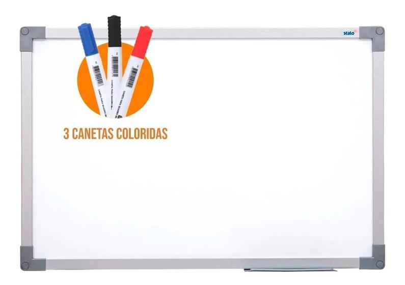 Imagem de Lousa Quadro Branco 100x70cm Soft Alumínio + 3 Canetas
